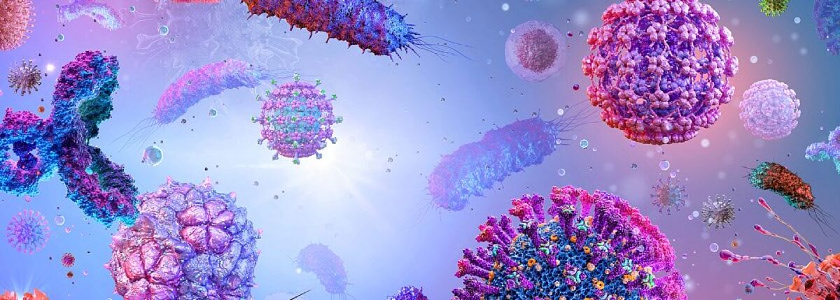 Illustration of various pathogens floating around