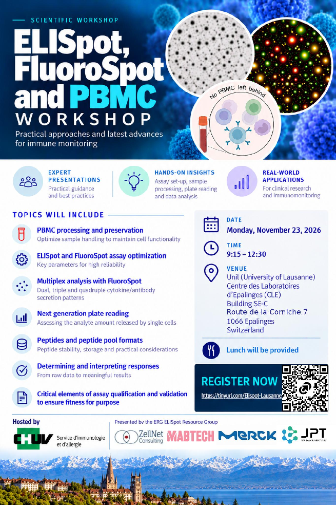 Event Flyer Workshop ELISpot, FluoroSpot and PBMCby Mabtech